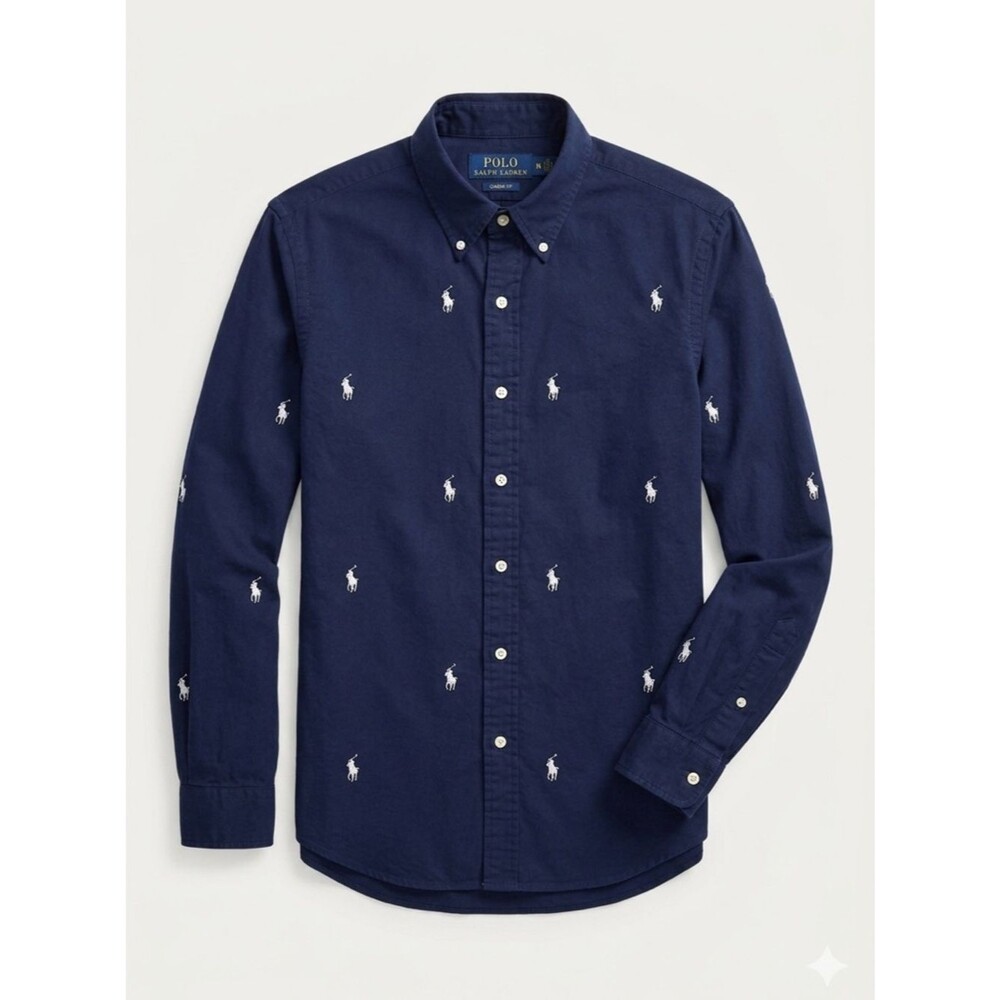 Polo Ralph Lauren Allover Pony Multi-Logo Oxford Shirt Classic Navy Blue Medium